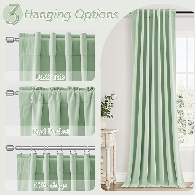 Guken 100% Blackout Curtains 90 Inch Length 2 Panels Set for Living Room Bedroom Back Tab Thermal Insulated Black Out Linen Drapes Room Darkening Window Curtains 90 Inches Long,Aqua Green