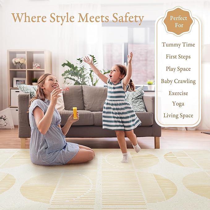PopsyKosy Premium Baby Floor Play Mat - Thick & Cushioned 0.5 inch Playroom Foam Mat, Non-Toxic Odorless - 6 Tiles - Spacious 6x4 ft. - Stylish & Large, Waterproof for Kids & Toddlers - Ecru Linen