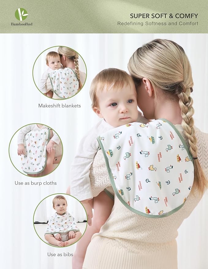 BambooBud Baby Burp Cloths Large Size 3Pack Absorbent Burping Clothes 2-Layers Newborn Burpy Bib Cloth Set