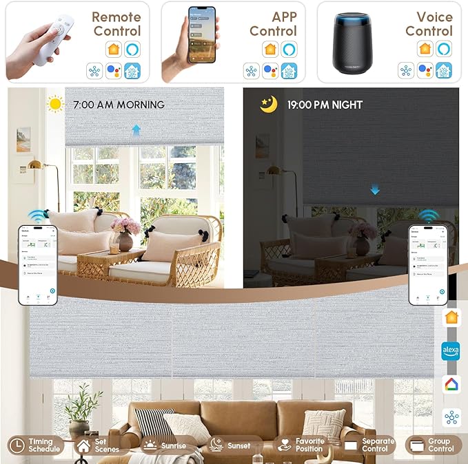 Kincmo No Drill Motorized Blinds with Remote, 100% Blackout Roller Shades for Windows, Custom Electric Blinds Compatible with Alexa, Apple Homekit, Google Home (100% Blackout Elegant Light Grey)