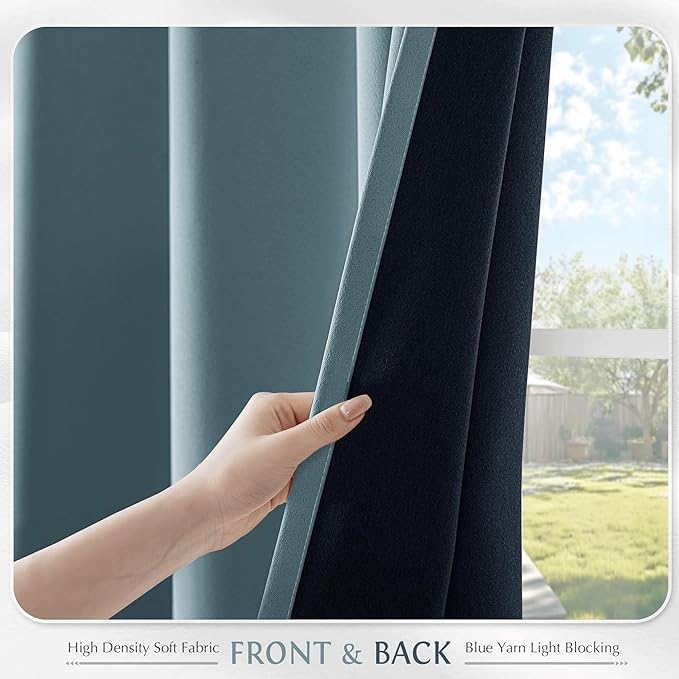 Beauoop Dusty Blue 100% Blackout Curtains 63 Inch Long 2 Panels for Bedroom Living Room Solid Room Darkening Thermal Insulated Soundproof Energy Saving Grommet Top Window Treatment Drapes,52x63 2 Set