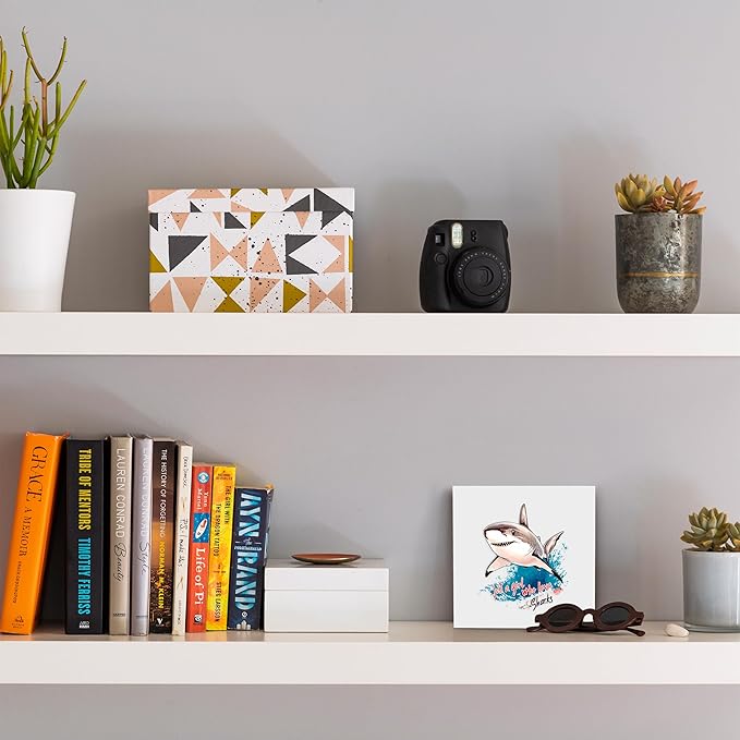 Shark Decor Wooden Box Sign Decorative, Home Room Desk Decorations For Teens Teenage Girls Age 8-12, Shark Lovers Themed Gifts Stuff Accessories Things Merchandise Items!