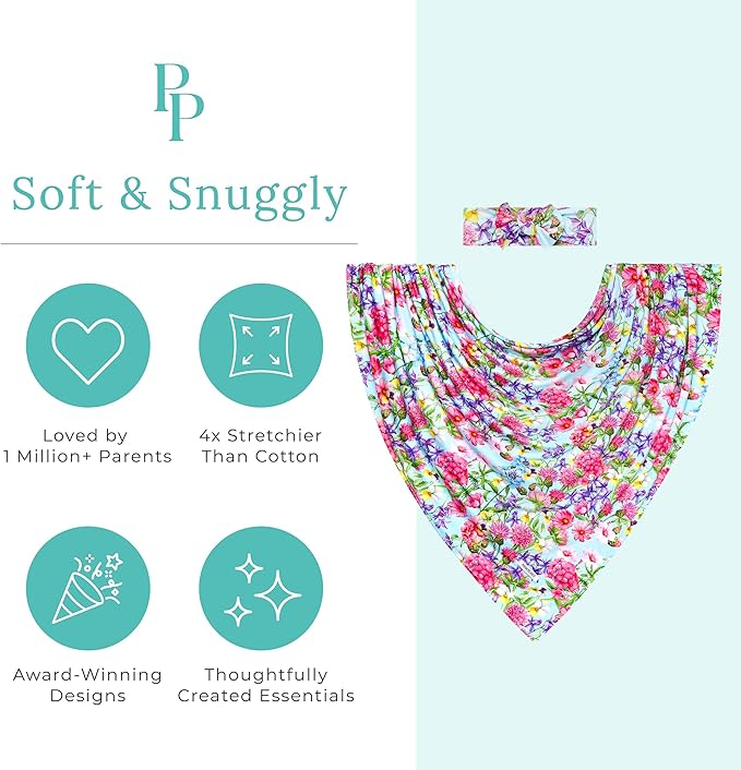 Posh Peanut Soft Baby Swaddle & Headband Set – Viscose from Bamboo Newborn Wrap Receiving Blanket, Nursing or Stroller Cover (Hadley