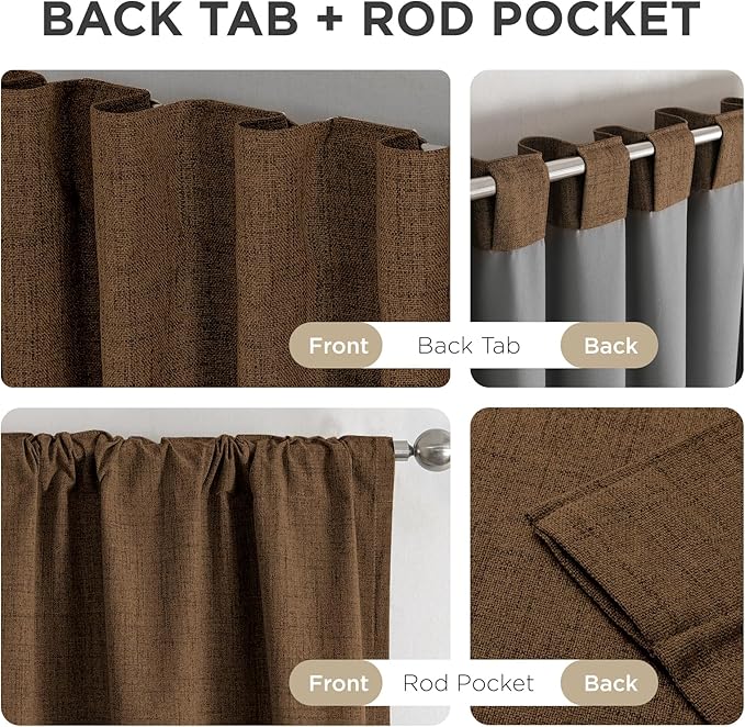 Joydeco Blackout Curtains for Bedroom - 100% Light Blocking 2 Panels Cappuccino Drapes 37" W x 63" L, Thermal Insulated Room Darkening Curtains, Linen Textured for Living Room, Rod Pocket & Back Tabs