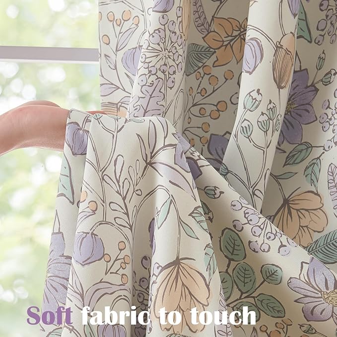 Vangao Purple Nursery Curtains for Girls Room Easter Floral 100% Blackout Curtains 63 Inch Length Farmhouse Drapes for Bedroom Room Darkening Flower Patterned Window Treatment for Kids Set of 2