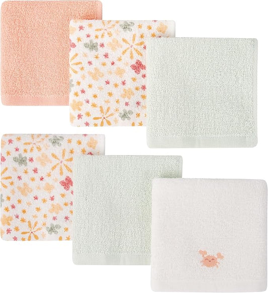 6 Pack Baby Washcloths 100% Cotton Terry Soft and Absorbent Wash Cloths for Face Hand Body Burp Rag Wipes Essentials for Newborns Infants Toddlers Boys Girls