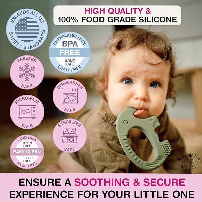 Elefun Baby Teether Pack - Gift 6 Months Blissful Teething Relief - Infant Teethers 6 to 12 Month Baby Gift Set - Safe Silicone Soothing Rings Developmental Infant Chew Toys
