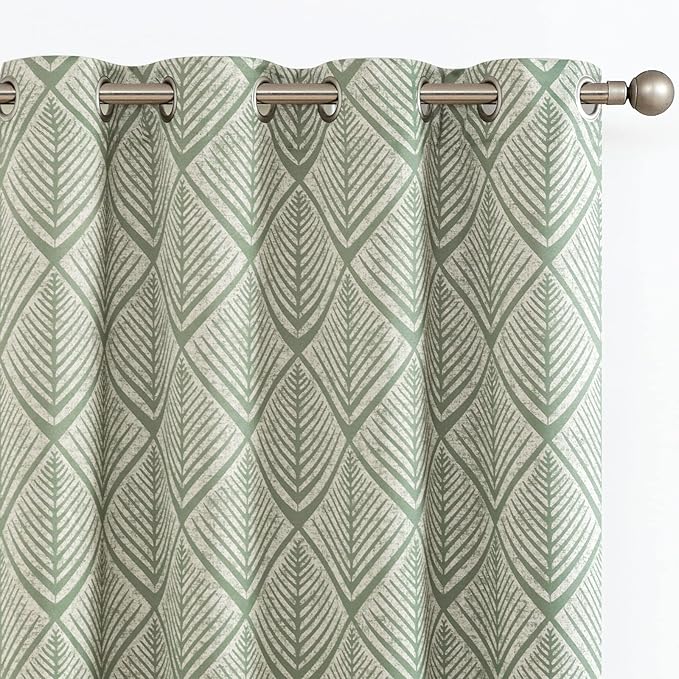 jinchan 80% Blackout Curtains for Living Room, Geometric Patterns Drapes for Bedroom, Window Treatments for Room Darkening, Grommet Top Thermal Insulated Curtains 96 inch Length 2 Panels, Sage Green