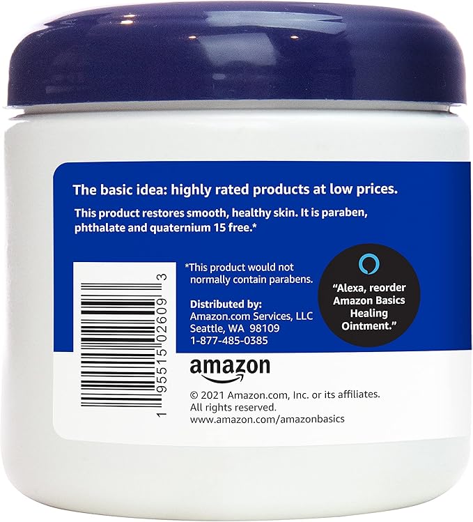 Amazon Basics Healing Ointment & Skin Protectant for Dry & Cracked Skin and Chapped Lips, Fragrance Free, 14 Oz (Pack of 4), Adults