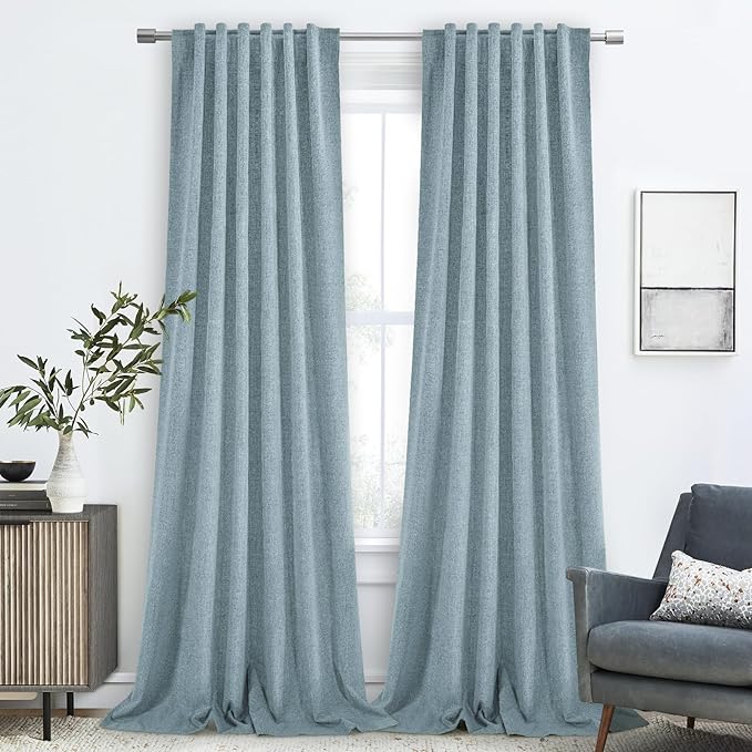 Solid Back Tab and Rod Pocket Total Blackout Curtains, Thermal Insulated Drapes - Curtains for Sliding Glass Door, Room Darkening Black Out Curtains for Living Room(52x90 Inch, Dusty Blue, 2 Panels)