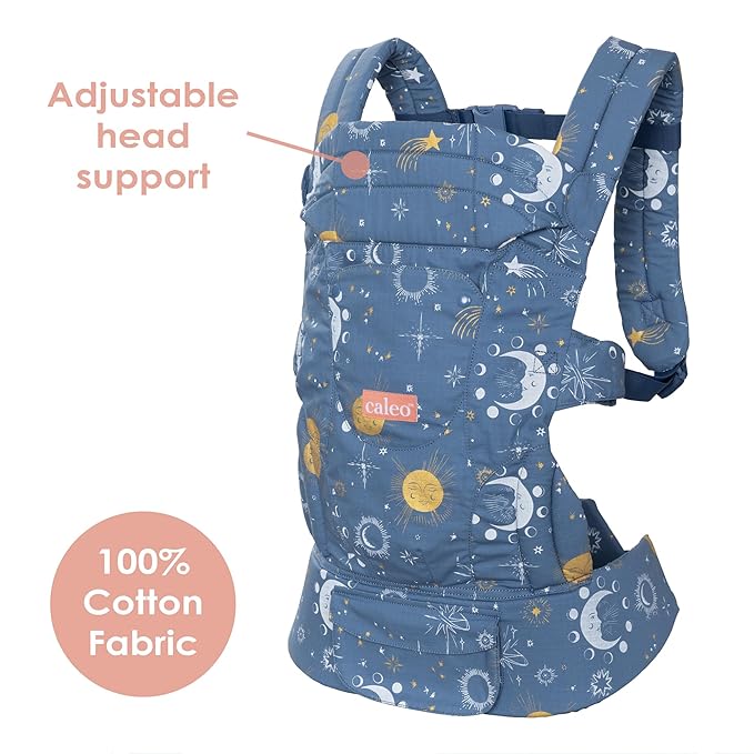 Baby Trend Caleo Charm Deluxe 3‑in‑1 Newborn Carrier, Calypso – 100% Cotton, Machine Washable, Lumbar Support & Weather Protection