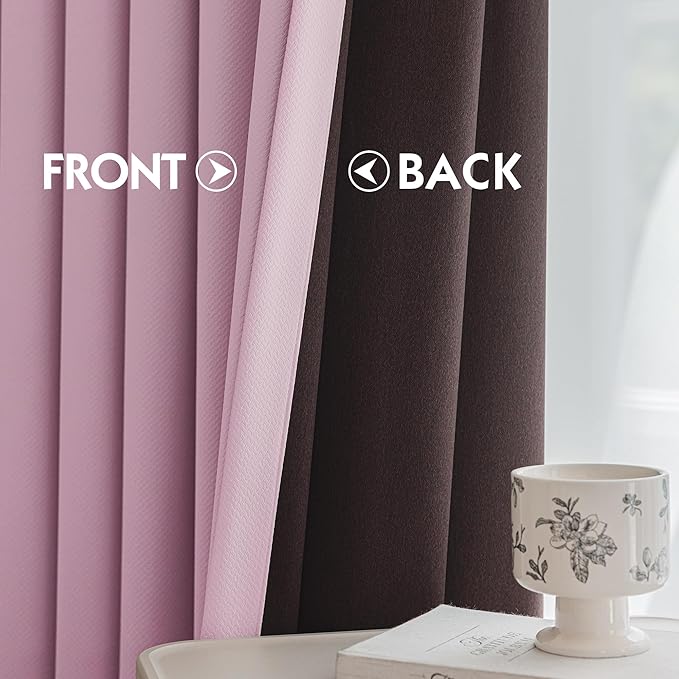 FMFUNCTEX 100% Blackout Curtains for Bedroom, Blush Pink Curtains 108 Inches Long Textured Thermal Insulated Curtains for Girls Room Drapes, Black Out Drapery Grommet Living Room Darkening 2 Panels