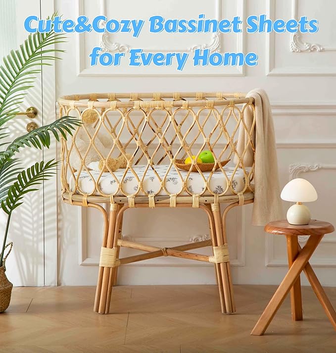 SDY Jersey Bassinet Sheets for Baby Boys and Girls,32 "x 16 "x 4", 2 Pack,Neutral Flower Standard Oval/Retangle Fitted Bassinet Sheets for Toddler,Super Soft Breathable