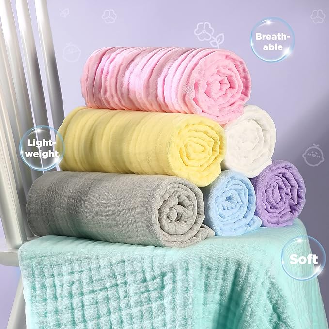 MUKIN Baby Bath Towels, Super Soft Cotton Receiving Blanket for Baby's Delicate Skin,2Pack Swaddle Blanket for Newborns Toddlers Boy Girl,Baby Registry as Shower (White+Yellow)