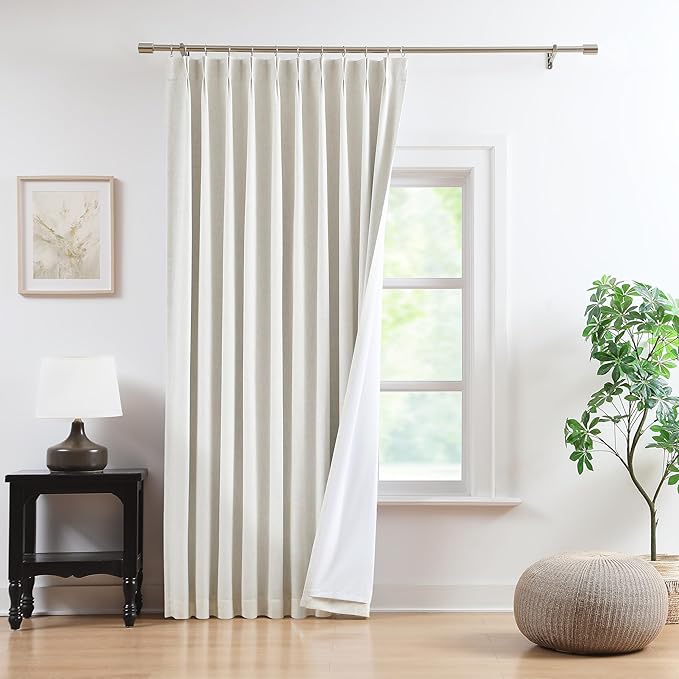 WEST LAKE 90 Inches Natural Full Blackout Curtains with Liner,French Bailey Pinch Pleated Curtain for Bedroom Living Room Patio,Linen Blended Window Treatment with Back Tab for Track,60"Wx90"L,1 Panel