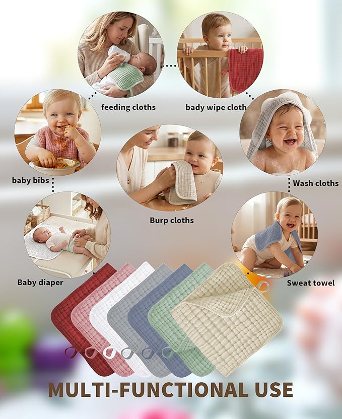 TRYISDICDVC 14Pack Muslin Baby Burp Cloths 100% Cotton 20"X10" Soft Absorbent Quick Drying Newborn Drool Baby Face Washcloths