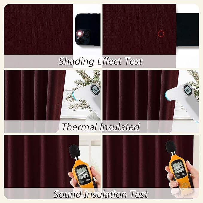 Guken 100% Blackout Curtains 80 Inch Length 2 Panels Set for Living Room Bedroom Back Tab Thermal Insulated Black Out Linen Drapes Room Darkening Window Curtains 80 Inches Long,Burgundy