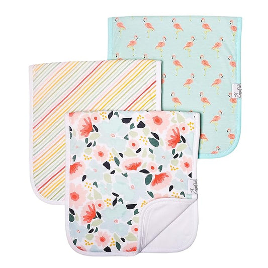 Copper Pearl Premium Baby Burp Cloths - 3-Pack Large Cotton Burp Cloths, Extra Soft Spit Up Rags with 3 Absorbent Layers, Perfect for Baby Girl Gifts (21" x 10" Size, Leilani Set)