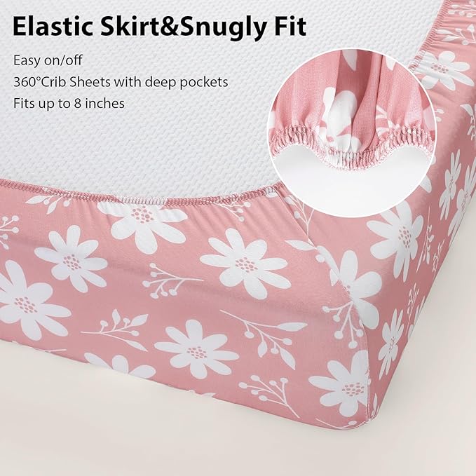 Baby Crib Sheets Girl, 3 Pack Toddler Bed Sheets Fit for 52”x28” Standard Crib and Toddler Mattresses, Super Soft Microfiber Pink Butterfly Flower