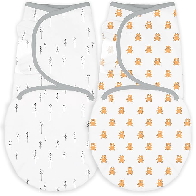 Amazing Baby Swaddle Blanket with Adjustable Wrap, Set of 2, Tiny Bear and Trees, Butterum and Sterling, Small