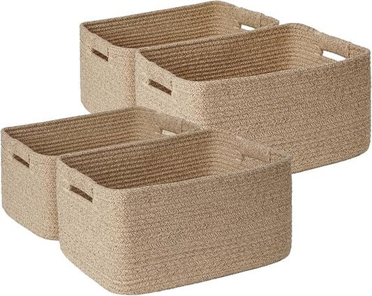 4 Pack Large Storage Basket for Organizing, 17.5"x13.5"x7.5" Woven Basket for Shelves, Closet Cube Storage Bins with Wrapped Handle, Cotton Rope Baskets for Kitchen, Clothes, Toys(Natural)