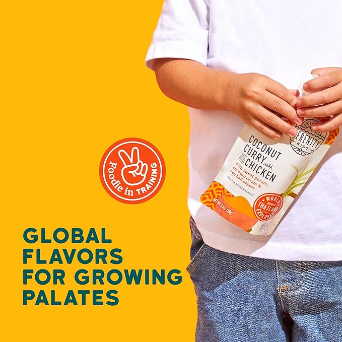 Serenity Kids 6+ Months World Explorers Baby Food Pouches Puree Made With Ethically Sourced Meats & Organic Veggies | 3.5 Ounce BPA-Free Pouch | Chicken Coconut Curry | 1 Count