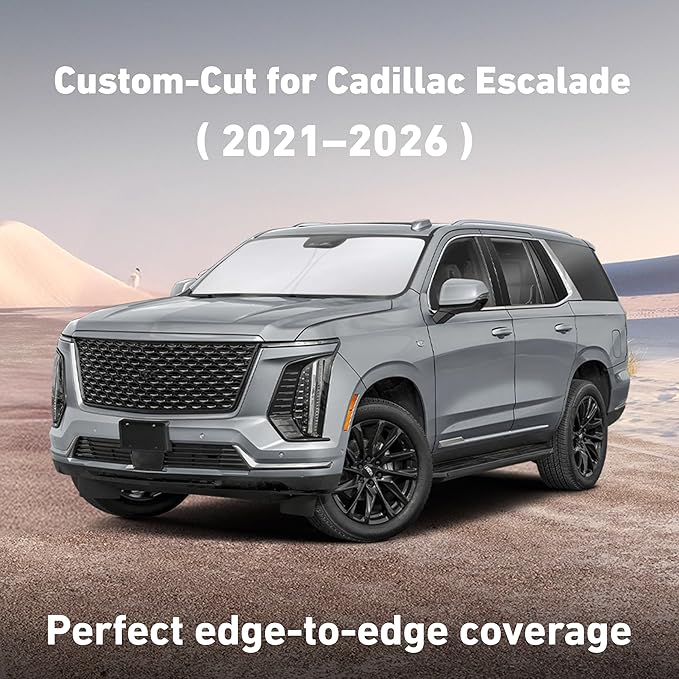 Econour Windshield Sunshade for Cadillac Escalade 2021-2024 2025 2026, Sun Visor for Front Windshield & Window Sun Shade Cover, UV Heat Blocker & Protector, Car Accessories