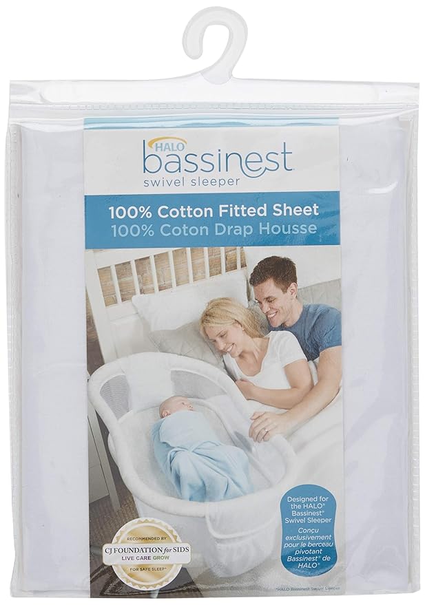 HALO BassiNest Fitted Sheet – 100% Cotton, Soft and Breathable Bassinet Sheet for Babies, 30” x 16” Pre-Shrunk Sheet, Solid White