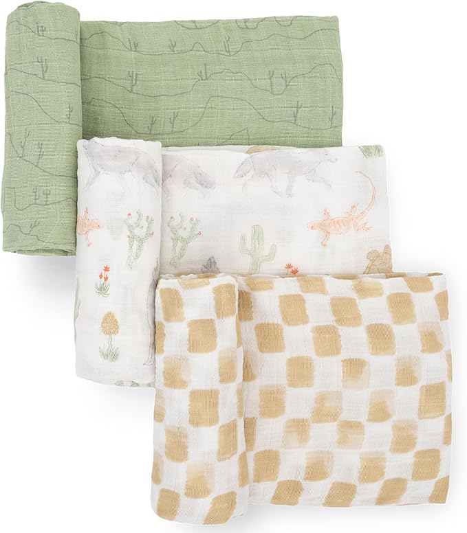 Little Unicorn Muslin Swaddle Blanket for Newborns & Infants | Soft & Breathable Fabric | Set of 3 Baby Blankets for Swaddling, Nursing, Shower Gifts (Desert Night)