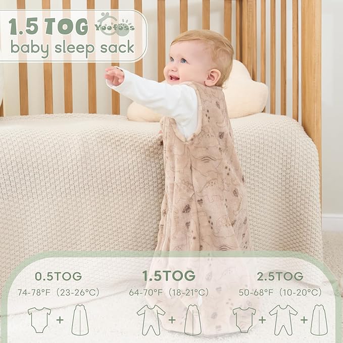 Yoofoss Baby Sleep Sack 18-24 Months, 1.5 Tog Sleep Sack, Fleece Baby Wearable Blanket with 2-Way Zipper, Toddler Sleeping Sack, Soft Warm Lightweight(Small)