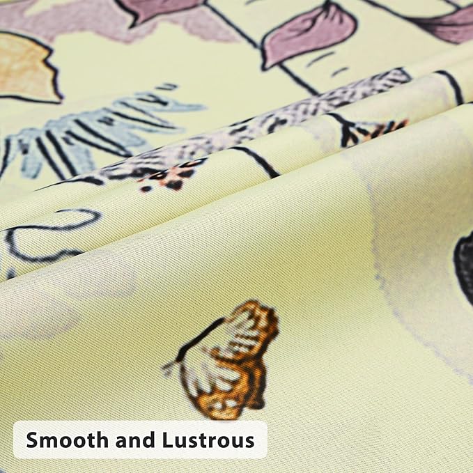 Kids Blackout Curtains for Nursery, Boy's Woodland Animal Print Curtains for Bedroom, Cartoon Room Darkening Window Drapes 2 Panels Set, Yellow, 42W x 84L
