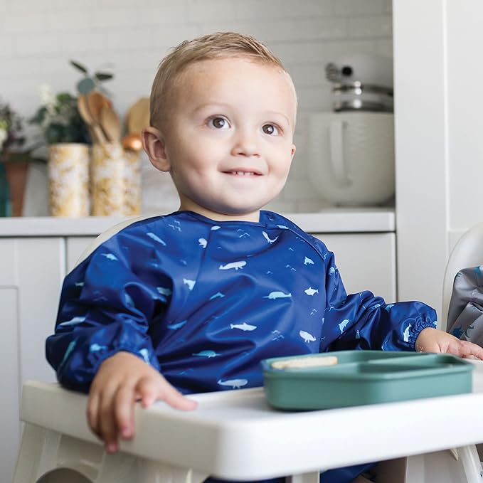 Tiny Twinkle Long Sleeve Bib for Babies & Toddlers | Waterproof Smock Bib for Eating | Machine Washable & Mess-Proof Feeding Essentials | Newborn Shower Gift (Ocean Life, 6–24M)