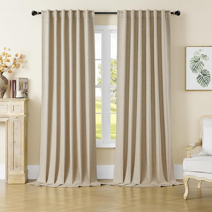 DUALIFE Extra Long Curtains 108 Inch for Bedroom 2 Panels Set - Back Tab/Rod Pocket Blackout Thermal Insulated Room Darkening Curtains for Living Room (52 x 108 Inches, 2 Panels,Taupe,9ft)