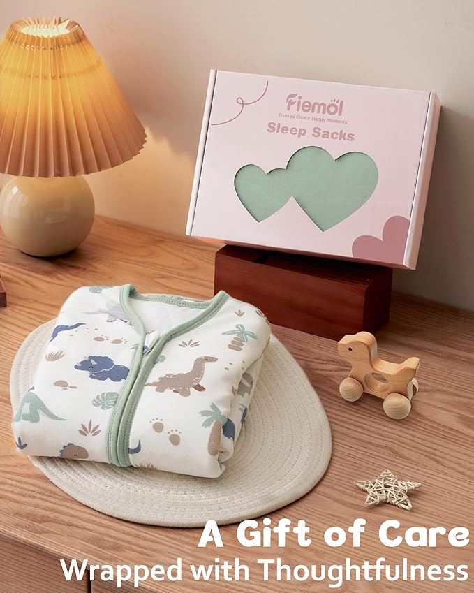 FIEMOL Rayon Made from Bamboo Baby Sleep Sack 18-24 Months, 1.0 Tog Baby Wearable Blanket, Soft Sleeping Bag for Infant Toddler Babies with 2-Way Zipper 2 Pack (X-Large) Green Dinosaur