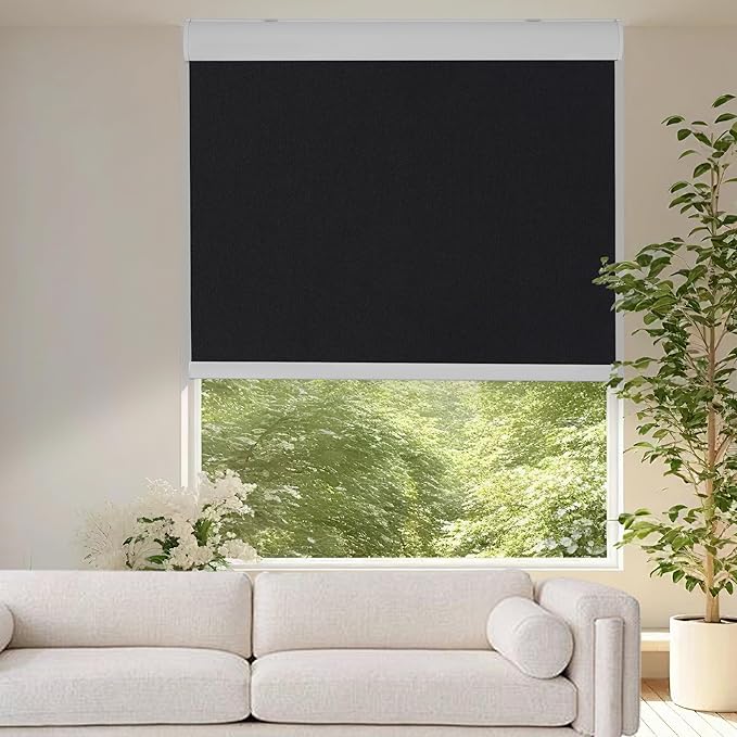 Allesin 100% Blackout Cordless Roller Shades for Windows, Free-Stop Shades, Thermal Insulated, UV Protection, Waterproof Fabric, Easy to Install for Home, Office, Bathroom (Black 39 x 72)