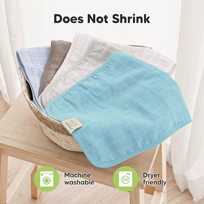 KeaBabies Cotton Muslin Burp Cloths Baby Boy, Girl - 5-Pack Soft & Absorbent Burping Cloth for Babies, Large Baby Towels & Washcloths for Newborn, Spit Up Rags, No Shrink, 20x10 (Nimbus)