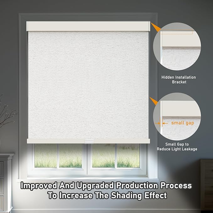 AOSKY Linen Roller Blinds Shades for Indoor Windows Pull Down Cordless Blackout Black Out Window Shade 51 inch Blinds for Home Linen