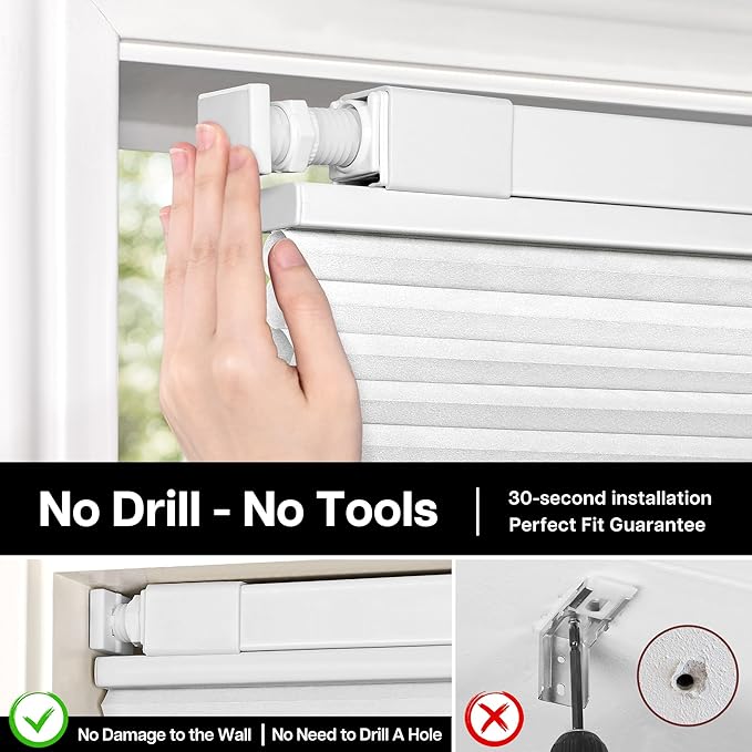 Lazblinds Upgraded Top Down Bottom Up (TDBU) Honeycomb Blinds, No Drill No Tools Easy Install Cordless Cellular Shades for Windows 21" W x 72" H, White - Light Filtering