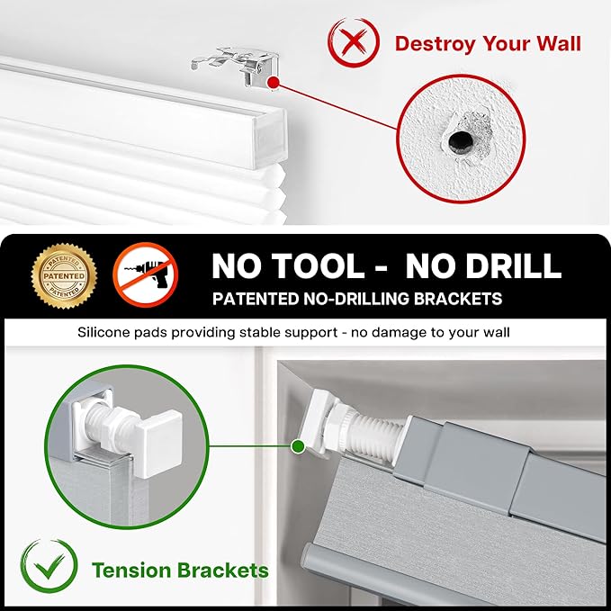 LazBlinds Cordless Cellular Shades, No Tools No Drill Blackout Honeycomb Shades Pleated Blinds for Windows, 24" W x 64" H, Dark Grey