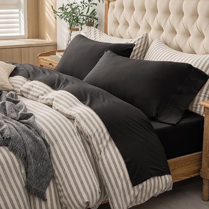 PURE ERA Jersey Knit 3pc Bed Sheet Set 100% T-Shirt Cotton Super Soft Comfy Breathable Fits Mattress Up to 20" Extra Deep Pocket (Solid Black, Twin)