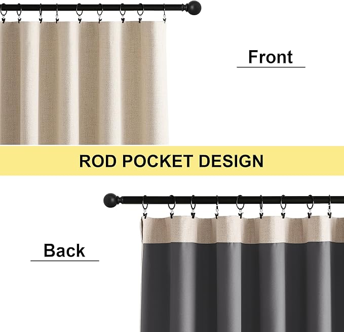 NICETOWN Cream Linen 100% Blackout Curtains, 2 Panels Set, 52 x 80 Inches, Rod Pocket Style, Thermal Insulated Room Darkening Drapes for Bedroom, Living Room, Nursery, Modern Farmhouse Decor