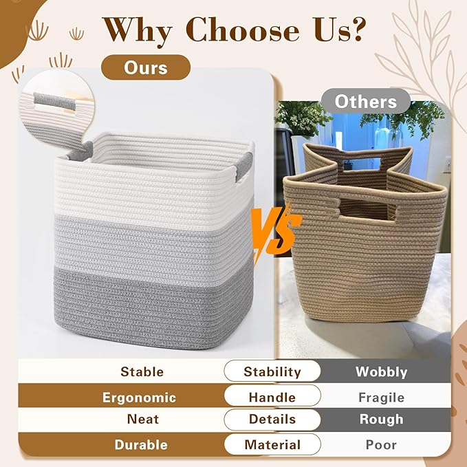 11 Inch Storage Cubes, 6 Pack Cube Storage Bins for Organizing, Cotton Rope Woven Baskets for Shelves, Bathroom, Kids Room, Closets, Baby Nursery