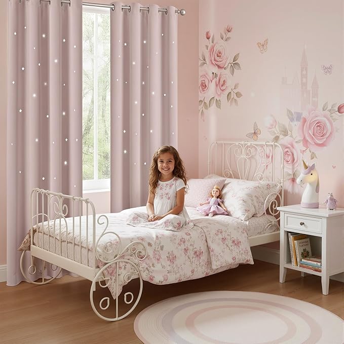 NICETOWN Star Cut Out Curtains - Die-Cut Star Blackout Drapes Window Treatment Draperies for Space Theme Bedroom Thanksgiving (Lavender Pink=Baby Pink, 2 Panels, 52 inches x 84 inches)