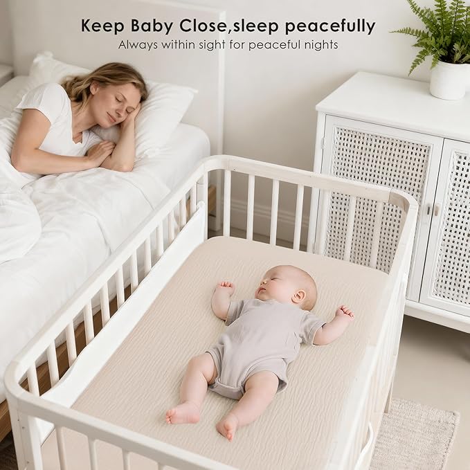 2 Pack Muslin Fitted Bassinet Sheets for Babies, Soft & Breathable 100% Cotton Bedside Sleeper Bassinet Sheet, Moses Basket Oval Rectangle Pad/Mattress