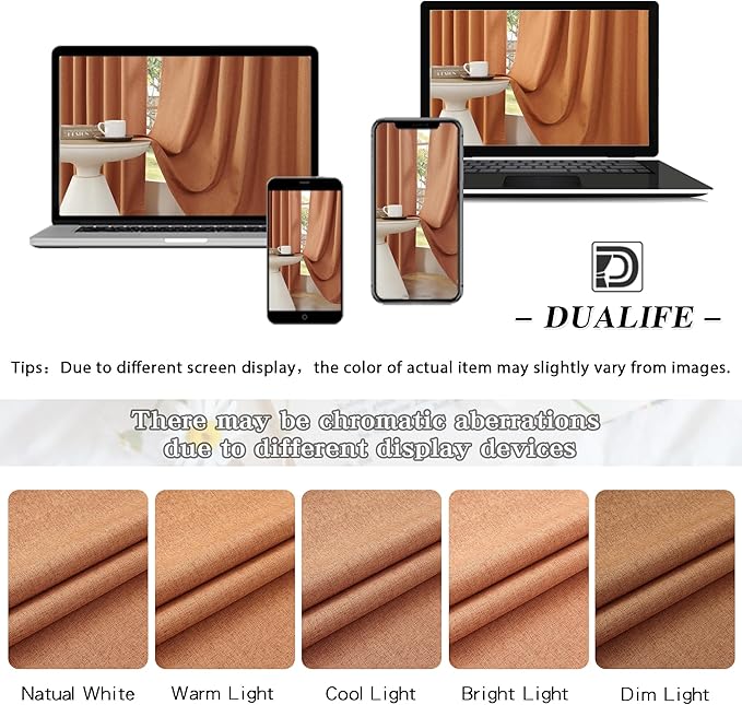 DUALIFE Terracotta Extra Long Curtains for Patio Sliding Glass Door - Fall Decor Curtains for Living Room Bedroom 52x108 Inch,Back Tab and Rod Pocket,2 Panels Burnt Rust Orange