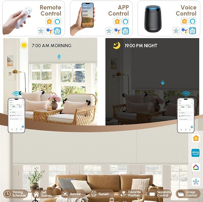 Kincmo No Drill Motorized Blinds with Remote, 100% Blackout Roller Shades for Windows, Custom Electric Blinds Compatible with Alexa, Apple Homekit, Google Home (100% Blackout Pure Cream)