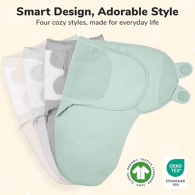 Mama Cheetah Baby Swaddle Sack, Organic Cotton Swaddle Blanket, Adjustable Swaddle Sleep Sacks, Easy Swaddles for Boy Girl 0-3 Month, Baby Essentials, 4-Pack