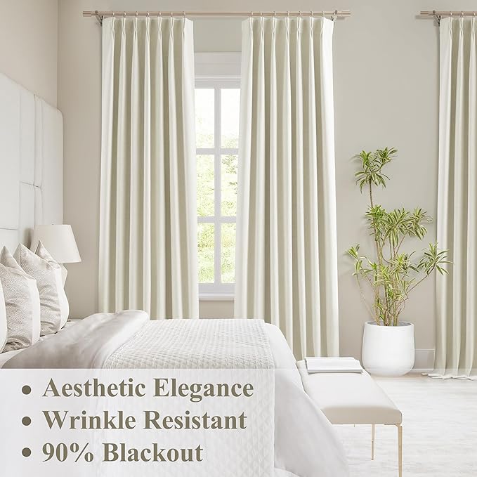 WEST LAKE Beige Pinch Pleated 90% Blackout Curtain Panels 102 Inches Long for Bedroom,Neutral Triple Weave Textured Microfiber Lined Heavy Drapes,Modern Window Treatment,Back Tabs,40"Wx102"L,Pack of 2