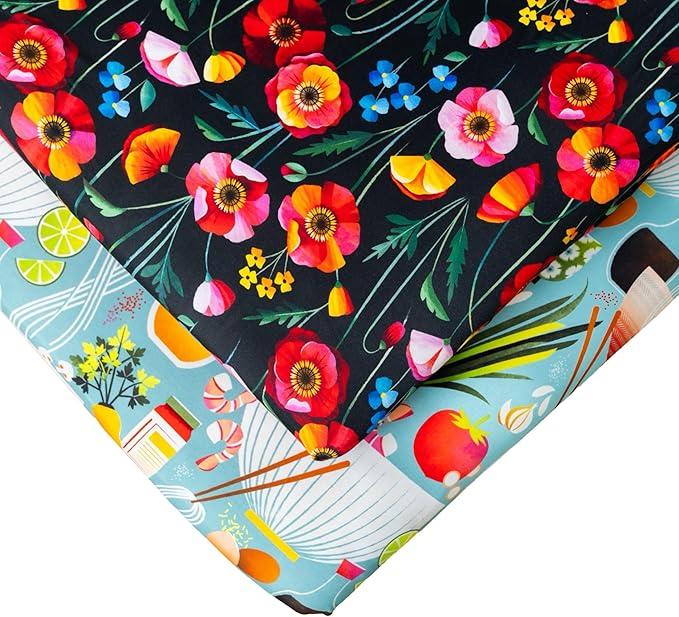 Jade&Kai 2-Pack Fitted Crib Sheets | Gently Made for Sensitive Skin | Premium Soft and Stretchy Viscose | Designed by Mamas (Pretty Poppies & Naptime N' Noodles)