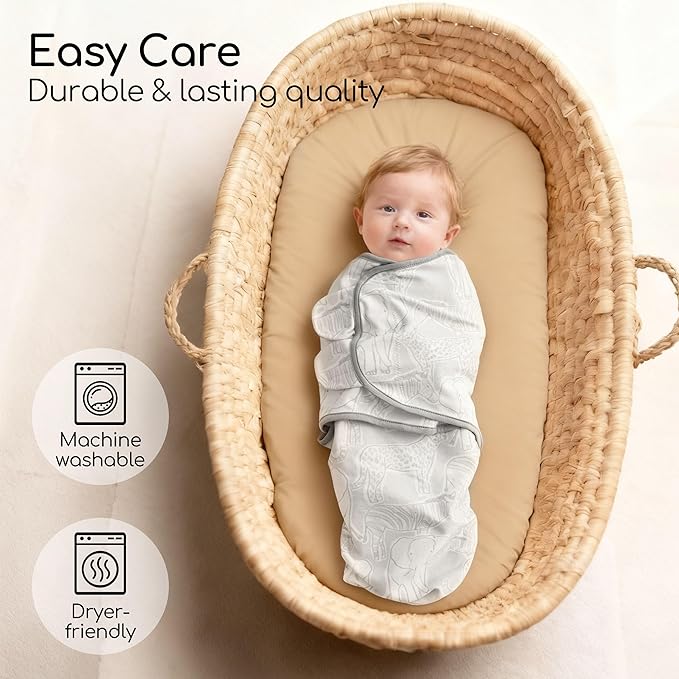 Baby Swaddles for Newborn Organic Cotton,Soft & Snug Newborn Velcro Swaddle 0-3 Months Sleep Sack Helps Calm Startle Reflex, 2-Pack Wrap Nursery Swaddling Blankets Elephant